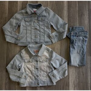 Lot of 3 Girls' Blue Denim Jean Jackets Pockets  And Jeans Size M 7/8 And 7